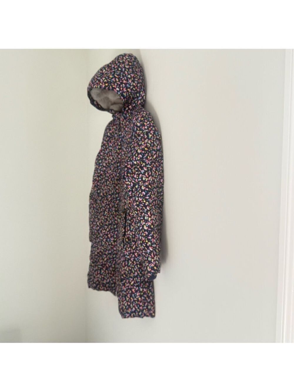 Lands' End Floral Long Winter Parka Hooded Coat Faux Fur Lining Sz Large 10-12 - Picture 5 of 14